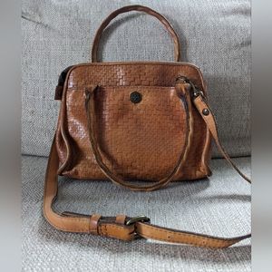 Patricia Nash Paris Woven Leather Satchel with Crossbody Strap in Cognac